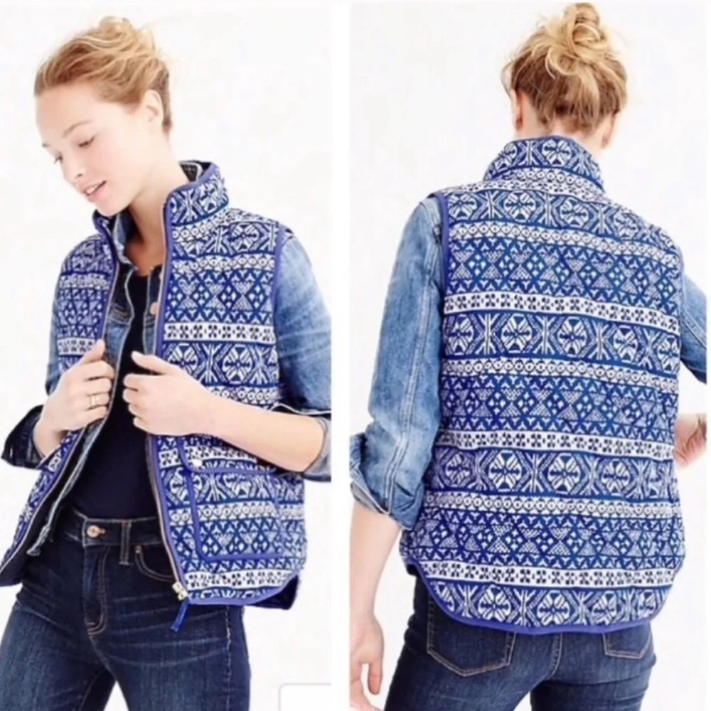 J.Crew Blue Excursion Fair Isle Puffer Vest